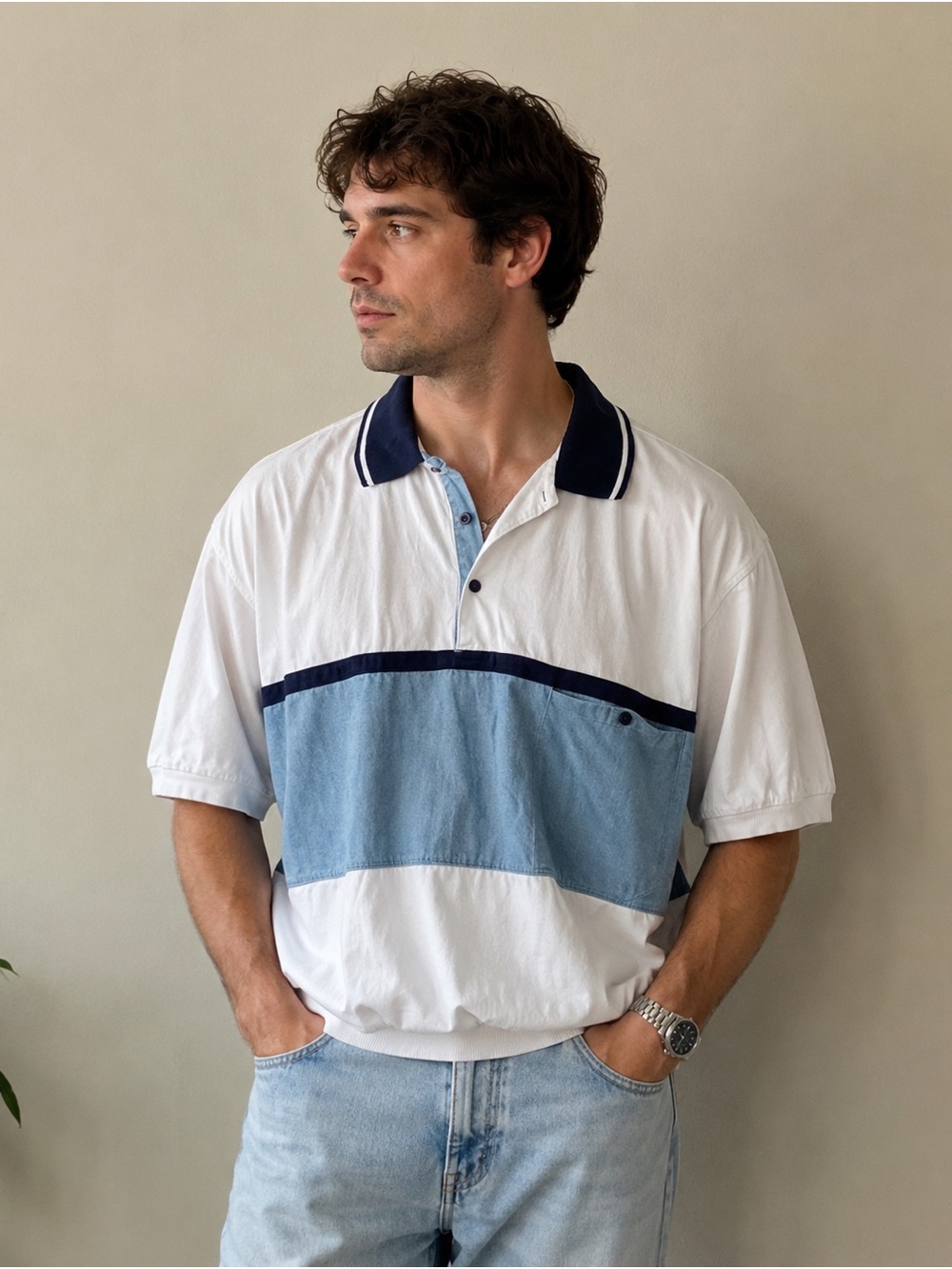 VTG Men's Get Worn Short Sleeve Polo-Style Shirt Size Large 100% Cotton -80's